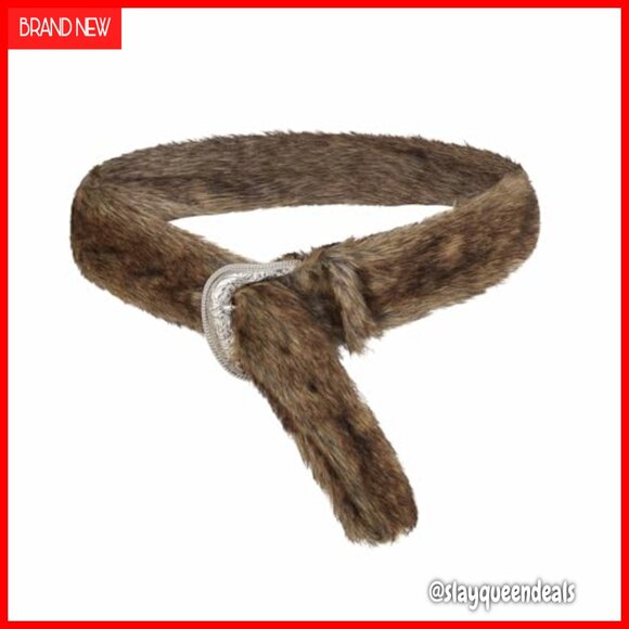 Adjustable Faux Fur Belt Western Style Leather Waist Belt 31-41 Inches